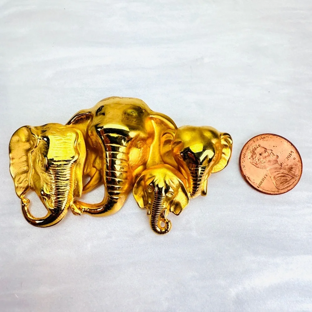 Vintage Goldtone Elephant Family Brooch Pin